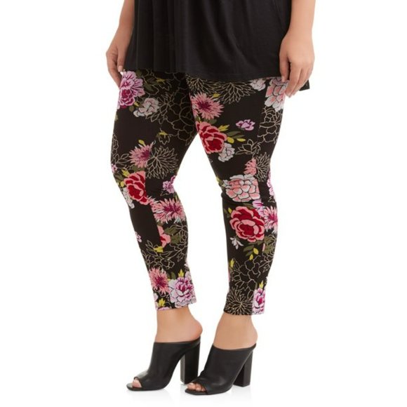 Terra & Sky Floral Peony Women's Plus Size Full Length Super Soft Jeggings 1X - Picture 14 of 15